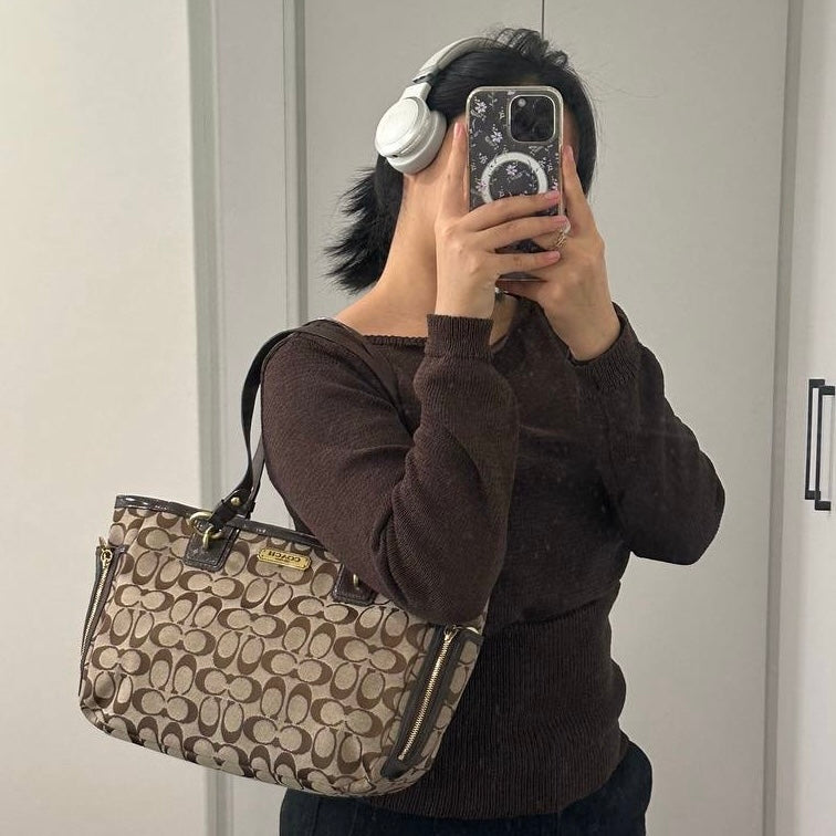 Authentic Vintage Coach Signature Gallery Zip Tote Bag