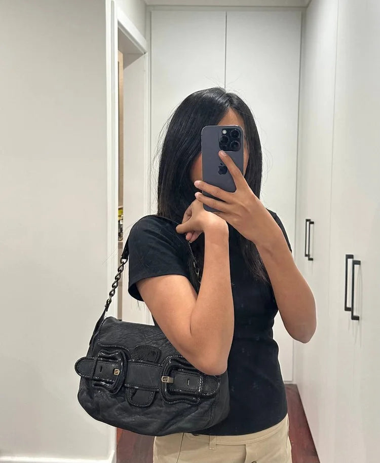 Authentic Vintage Fendi Buckle B Patent Leather Shoulder Bag