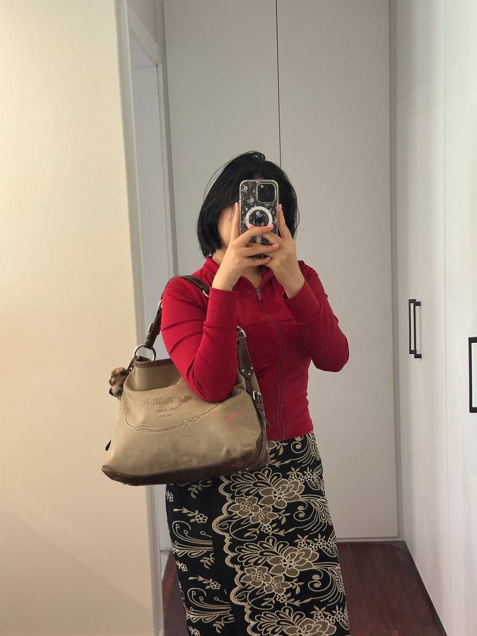 Authentic Vintage Prada Logo Jacquard Hobo Bag