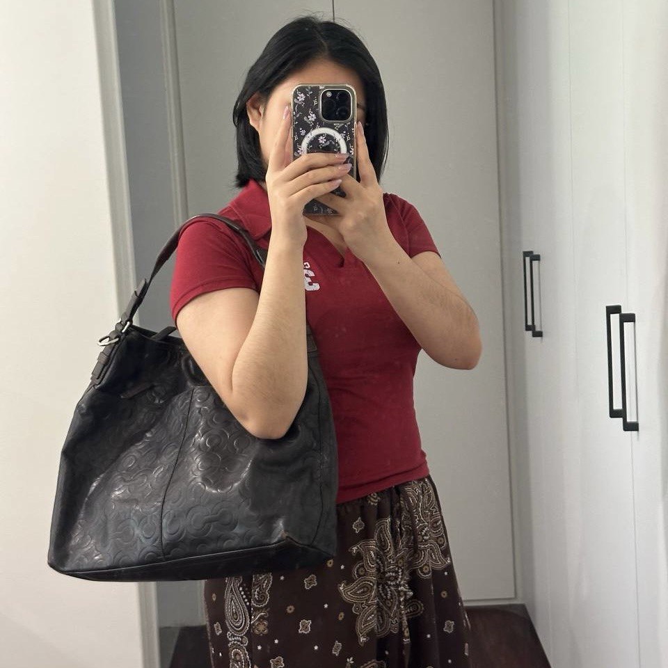 Authentic Vintage Coach Op Art Leather Shoulder Bag