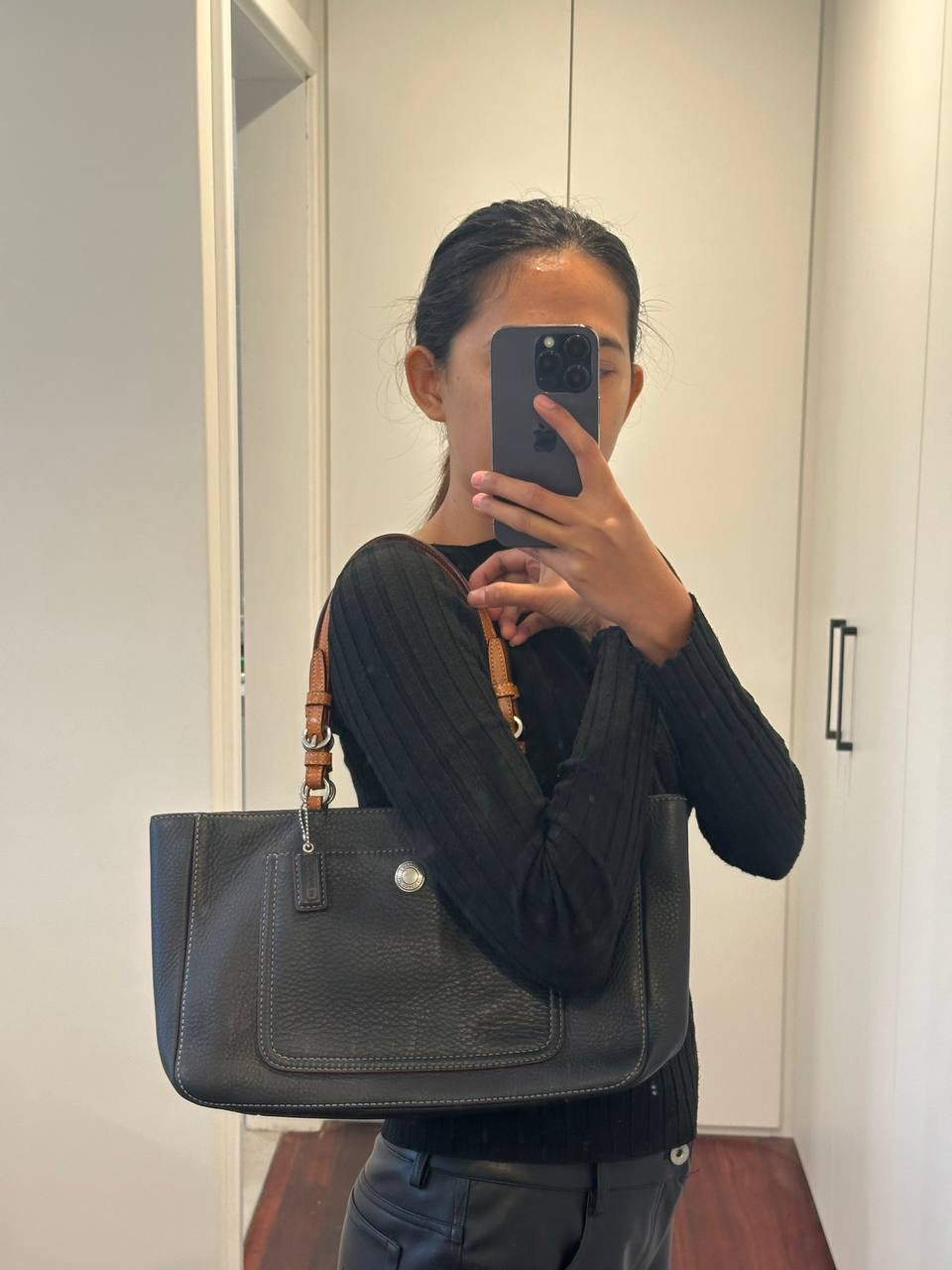 Authentic Vintage Coach Grained Leather Tote Bag