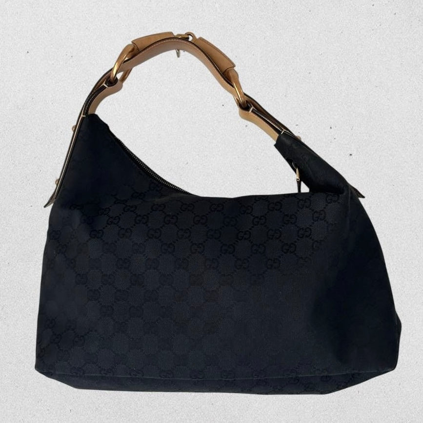 Authentic Vintage Gucci Monogram Horsebit Medium Hobo Bag