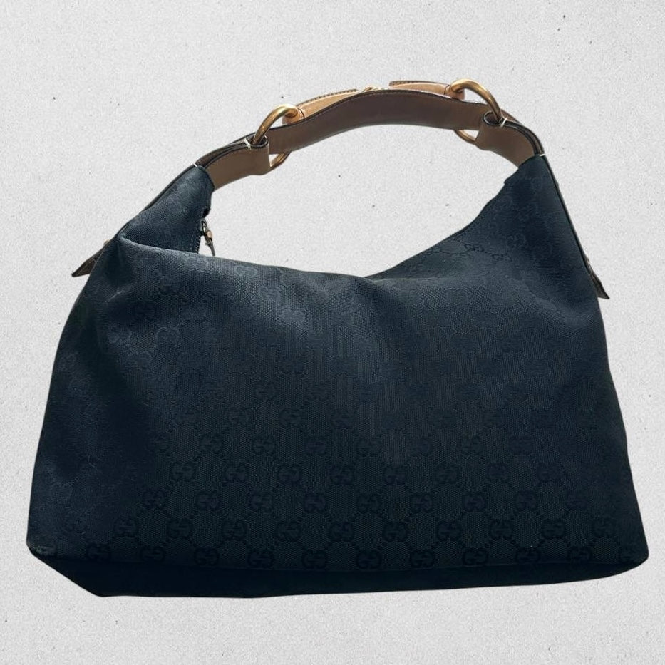 Authentic Vintage Gucci Monogram Horsebit Medium Hobo Bag