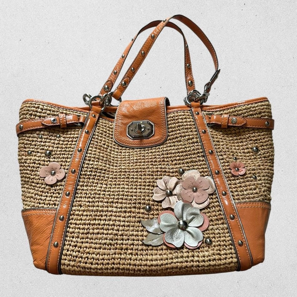 Authentic Vintage Coach Limited Edition Flower Straw Tote Bag