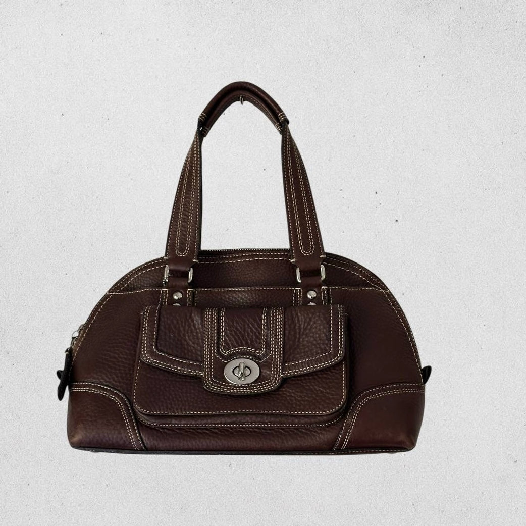 Authentic Vintage Coach Turnlock Pebbled Leather Satchel Bag