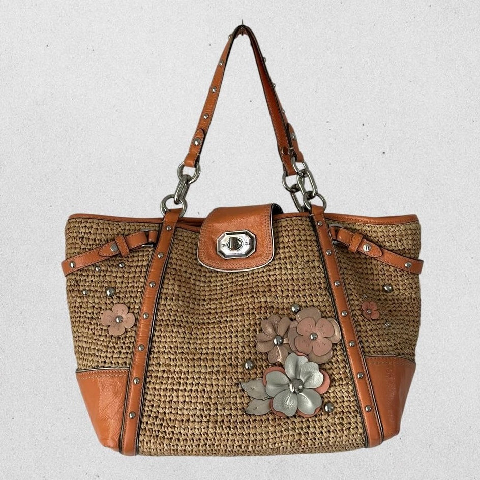Authentic Vintage Coach Limited Edition Flower Straw Tote Bag