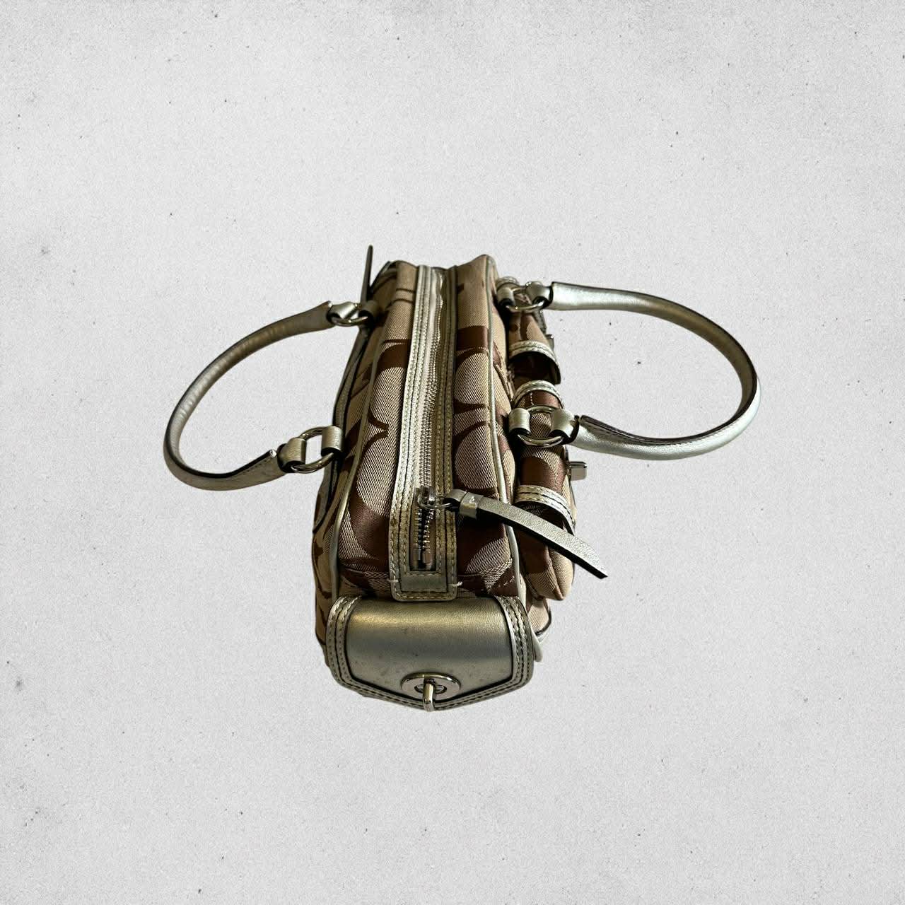 Authentic Vintage Coach Signature Canvas Turnlock Pocket Satchel Bag