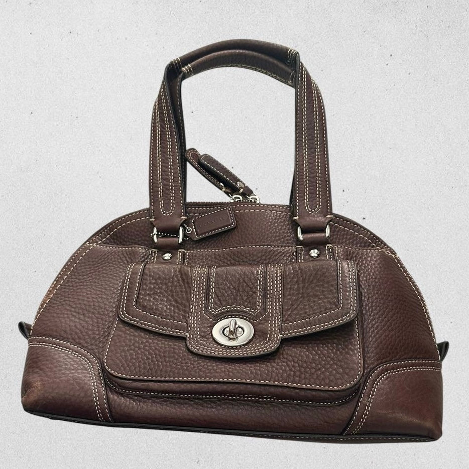 Authentic Vintage Coach Turnlock Pebbled Leather Satchel Bag