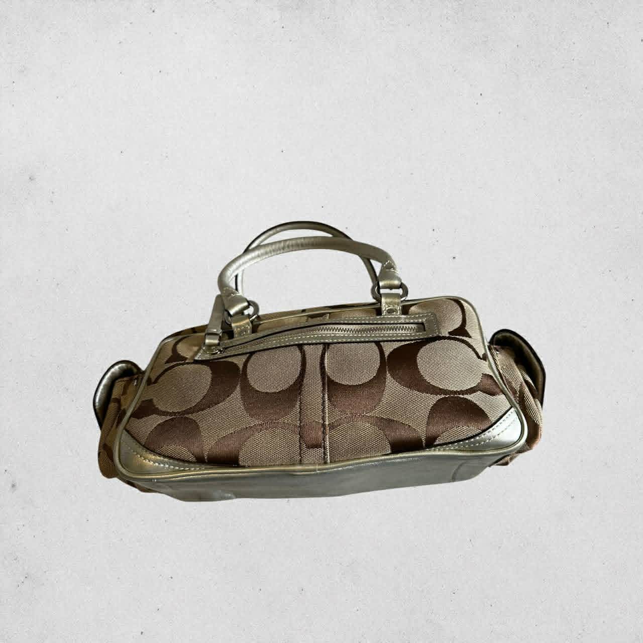 Authentic Vintage Coach Signature Canvas Turnlock Pocket Satchel Bag