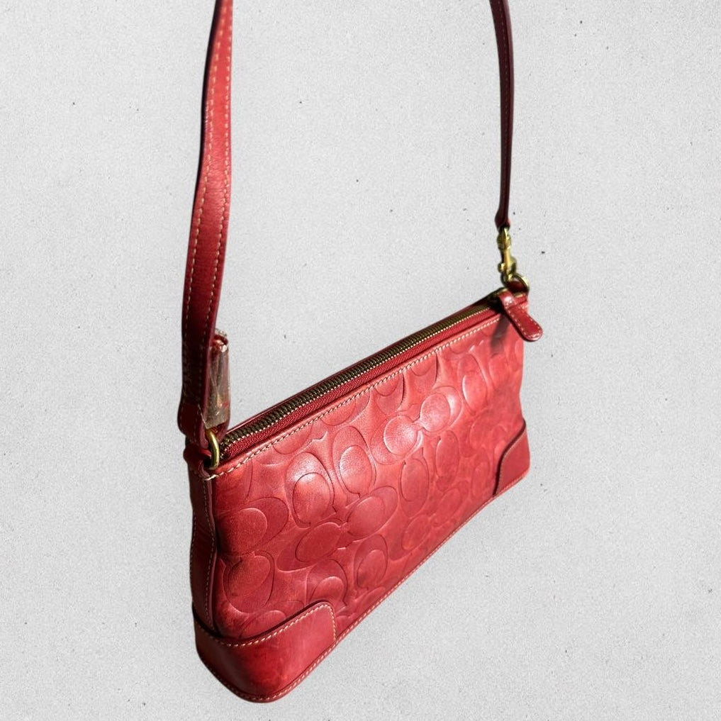 Authentic Vintage Coach Embossed Leather Shoulder Bag
