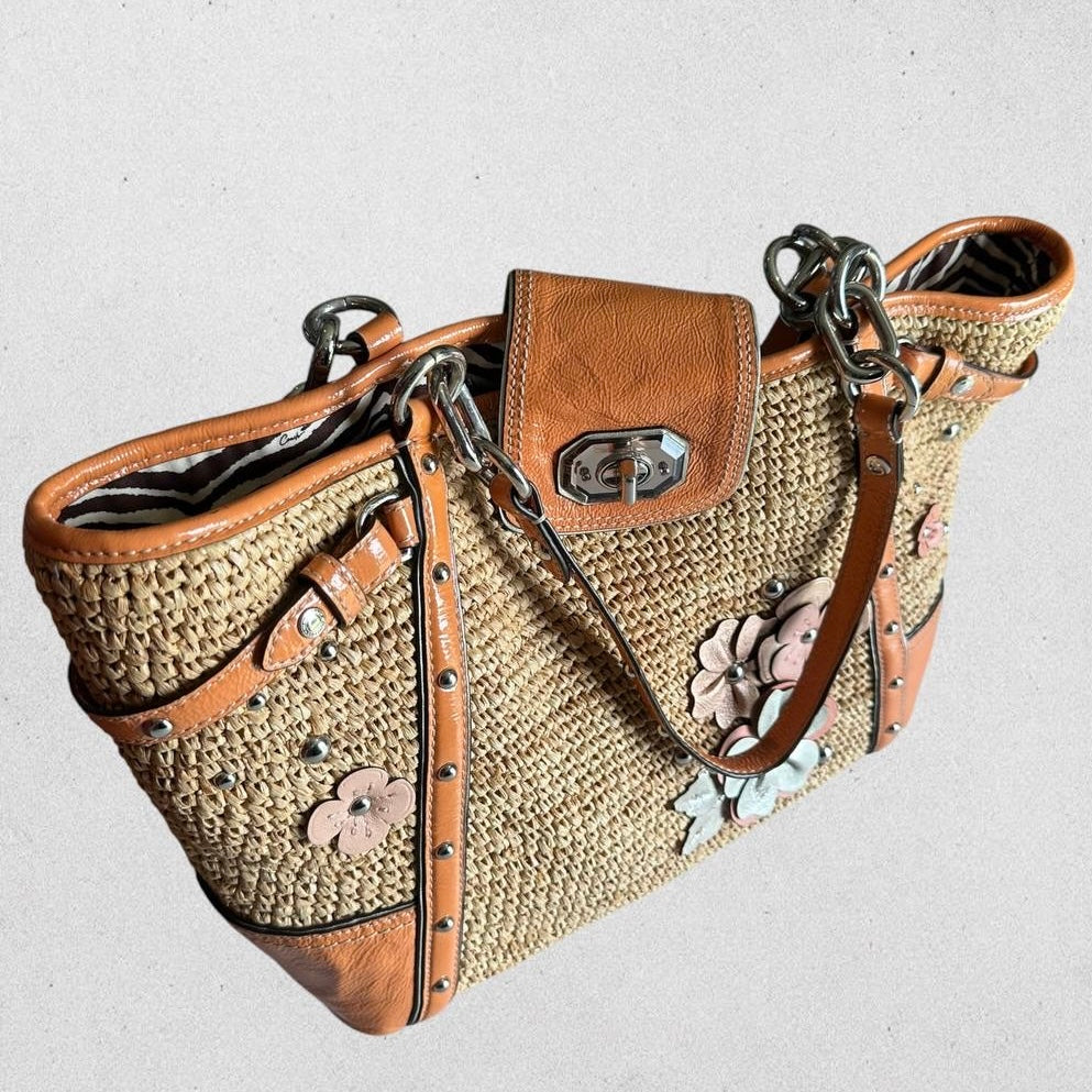 Authentic Vintage Coach Limited Edition Flower Straw Tote Bag