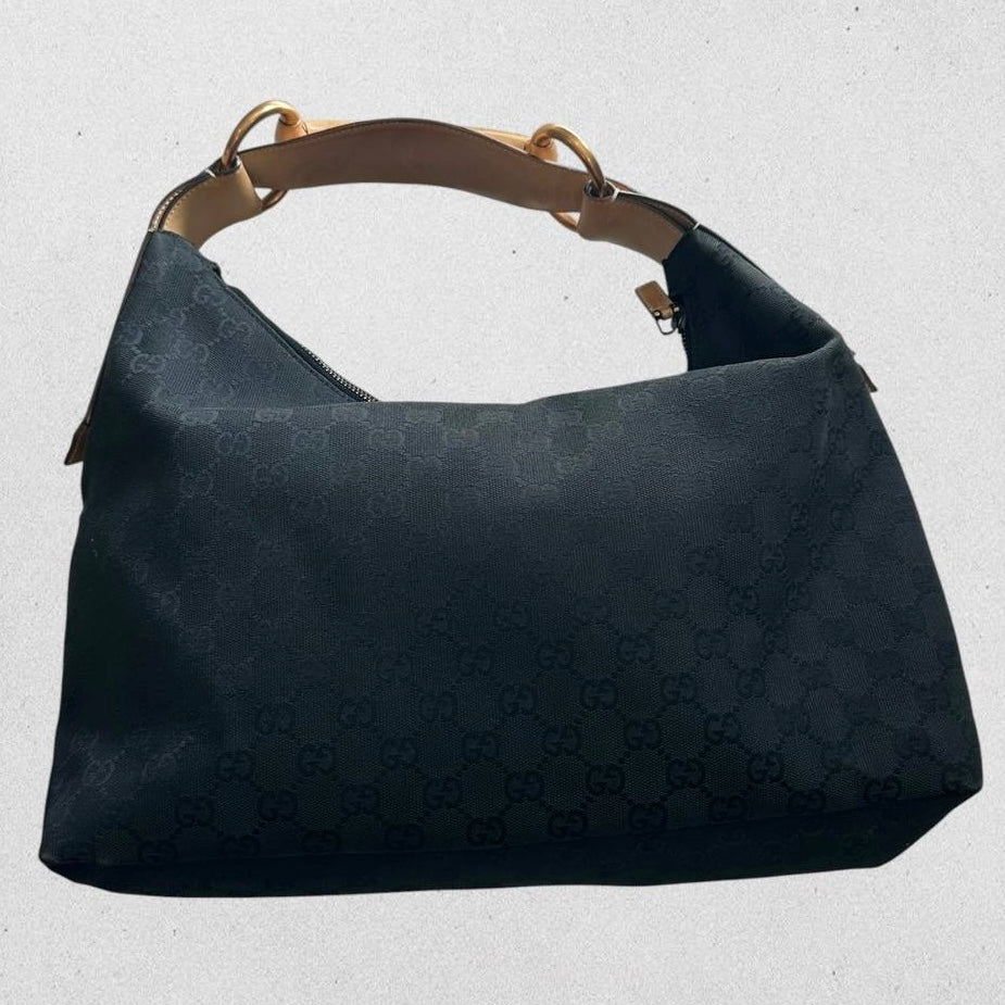 Authentic Vintage Gucci Monogram Horsebit Medium Hobo Bag