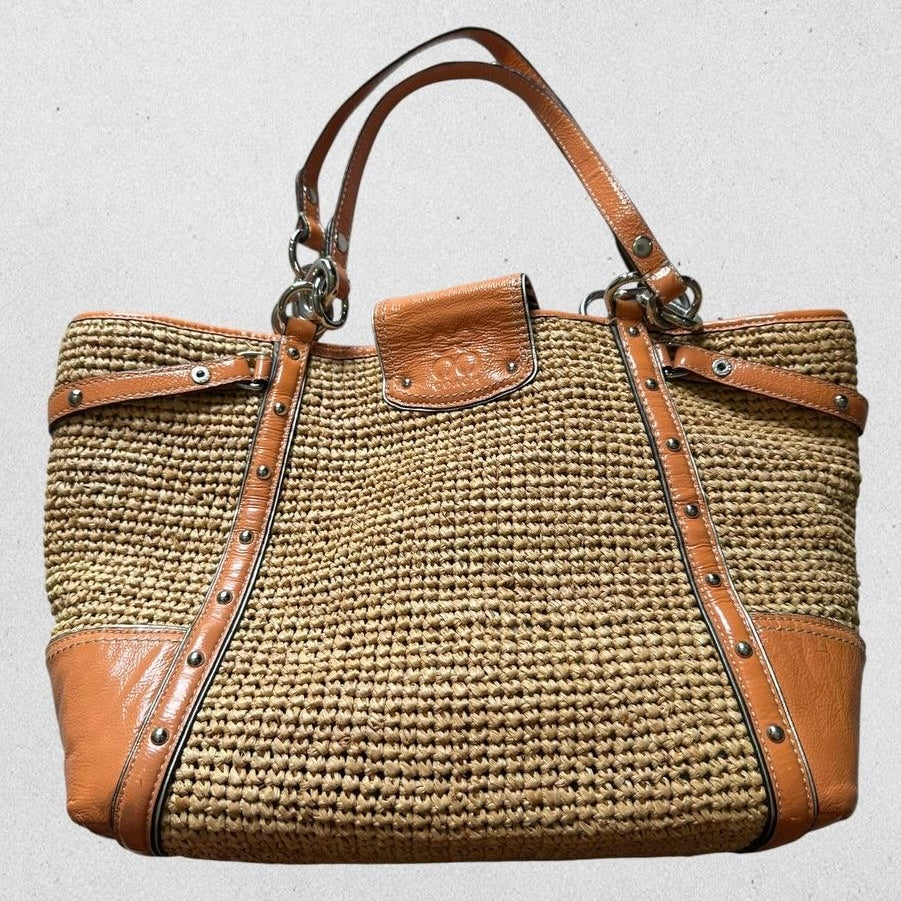 Authentic Vintage Coach Limited Edition Flower Straw Tote Bag
