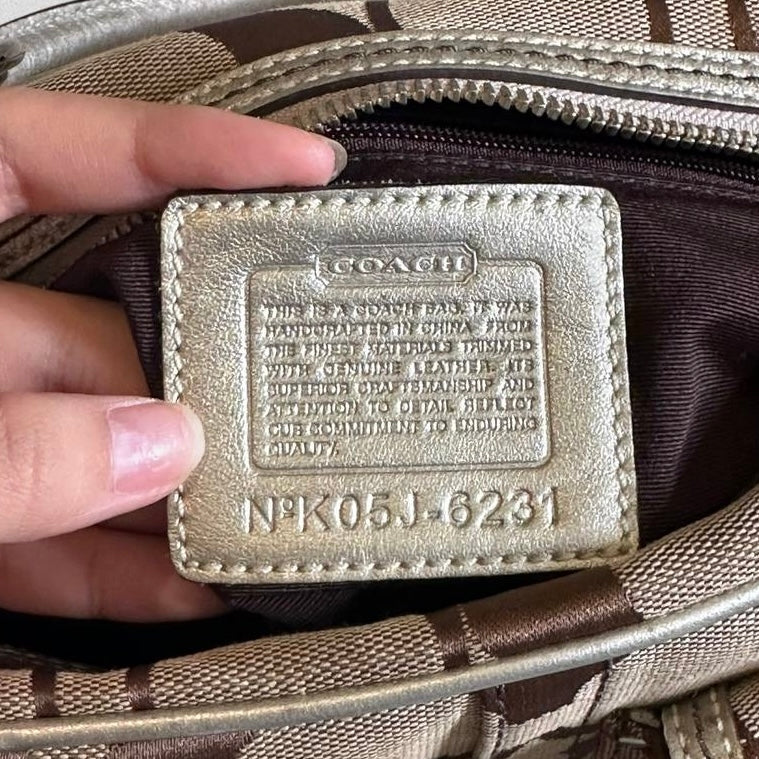 Authentic Vintage Coach Signature Canvas Turnlock Pocket Satchel Bag