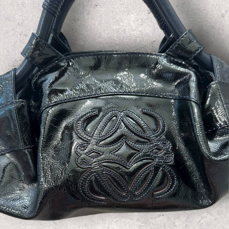 Authentic Vintage Loewe Nappa Aire Anagram Patent Leather Shoulder Bag