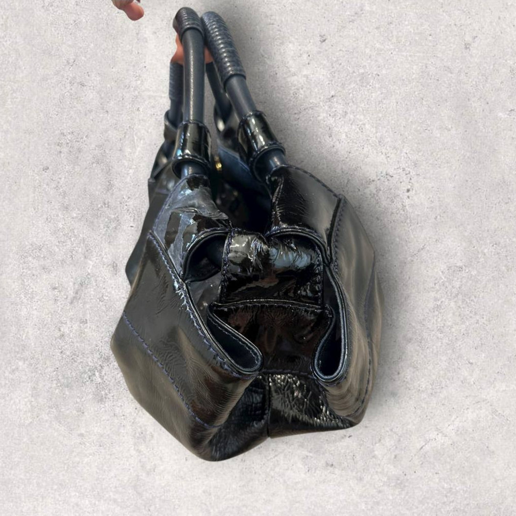 Authentic Vintage Loewe Nappa Aire Anagram Patent Leather Shoulder Bag