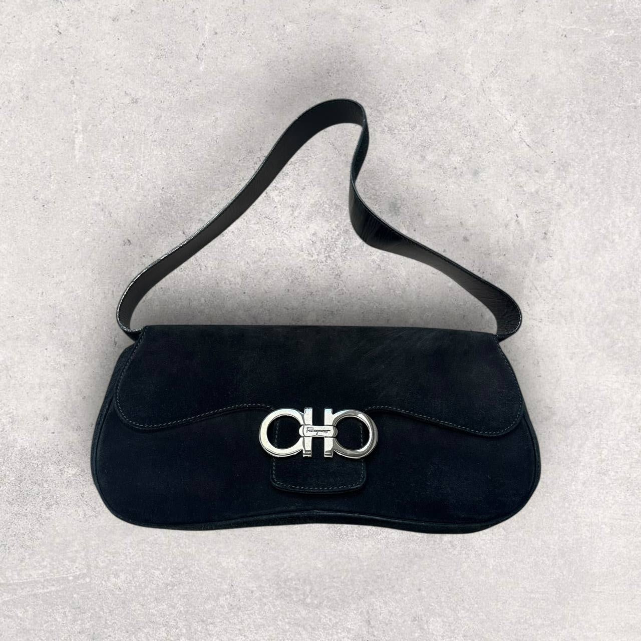 Authentic Vintage Ferragamo Suede Shoulder Bag