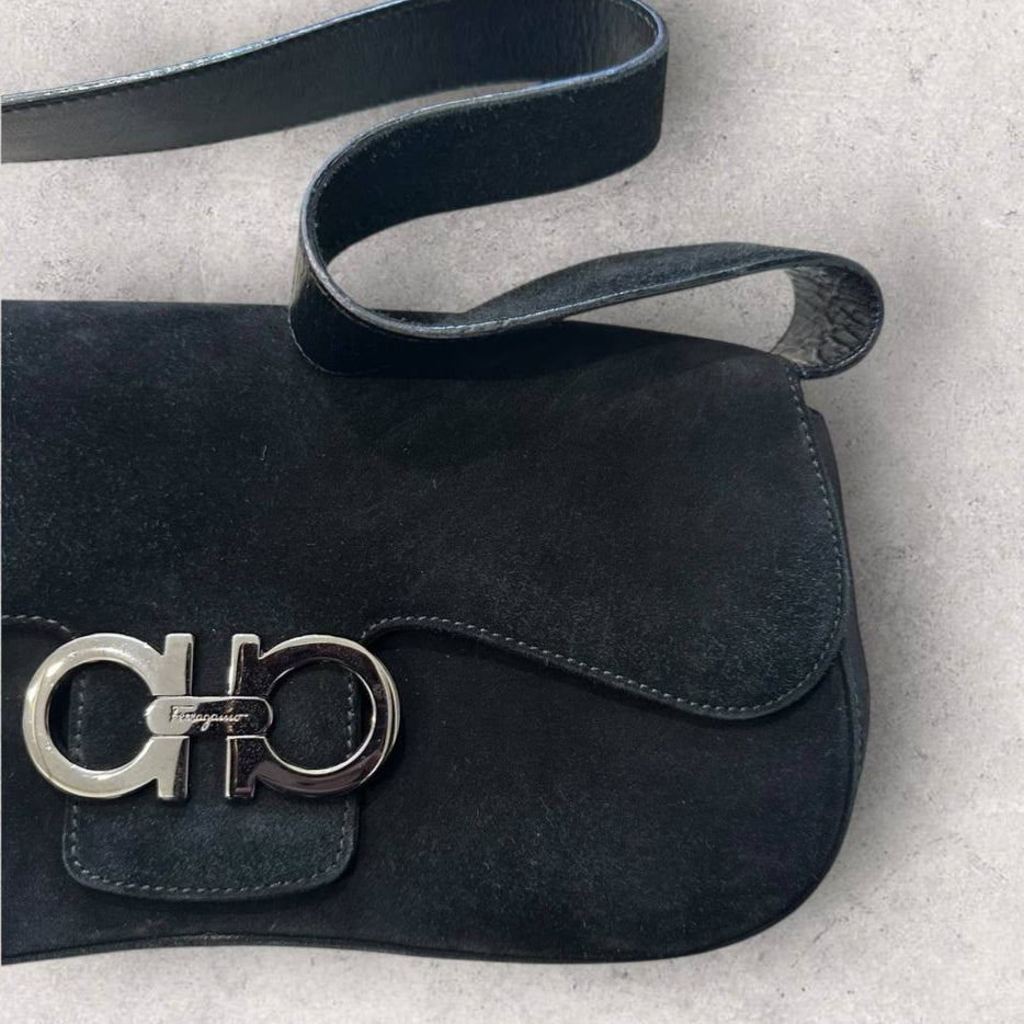 Authentic Vintage Ferragamo Suede Shoulder Bag