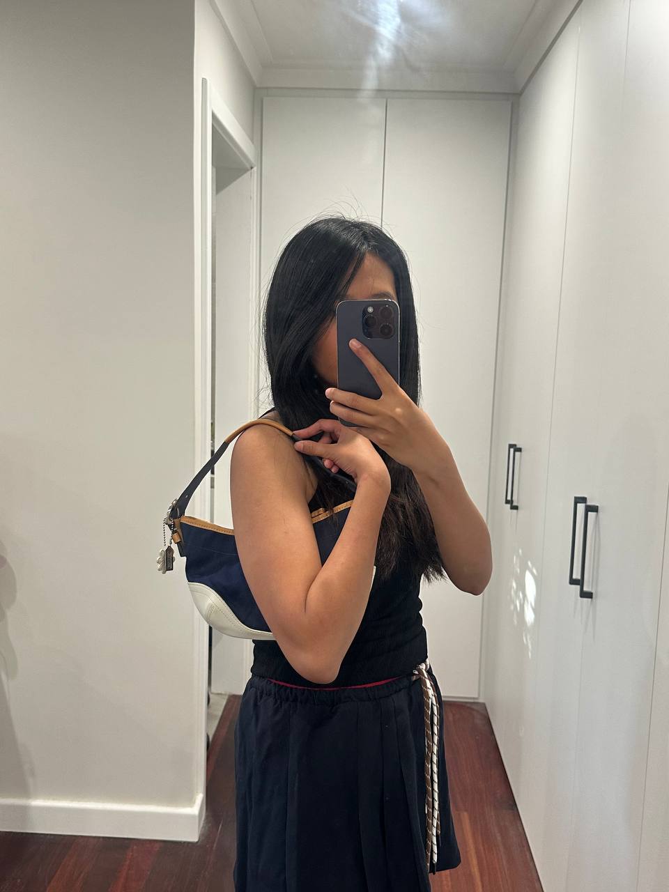 Authentic Vintage Coach Canvas Hobo Bag With Flower Charm