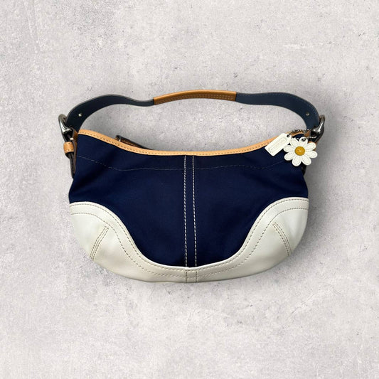 Authentic Vintage Coach Canvas Hobo Bag With Flower Charm