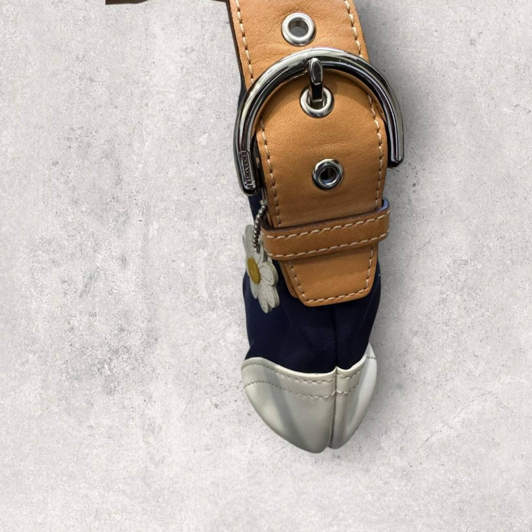 Authentic Vintage Coach Canvas Hobo Bag With Flower Charm