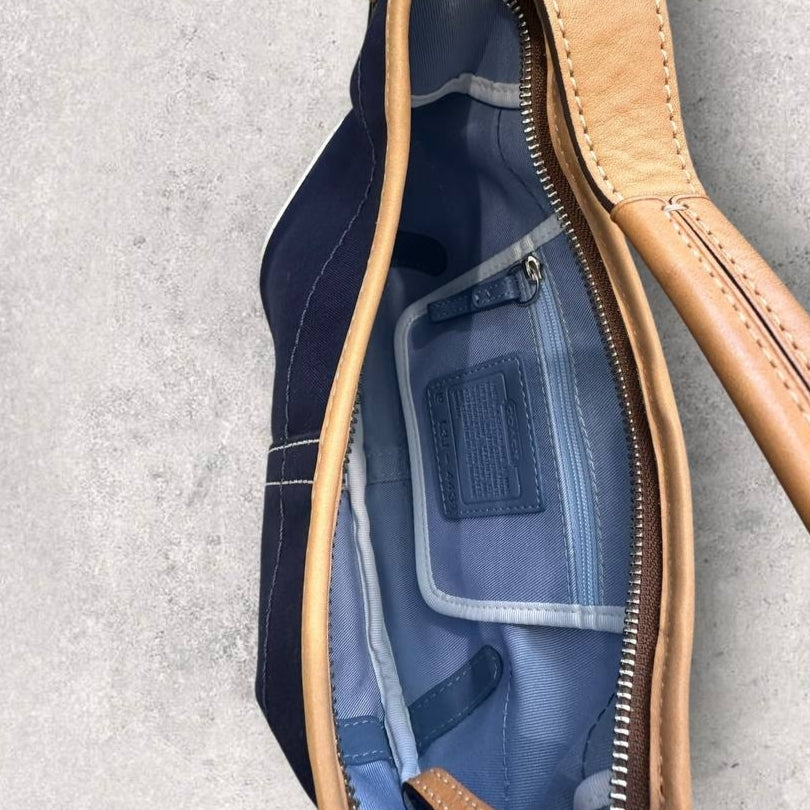 Authentic Vintage Coach Canvas Hobo Bag With Flower Charm