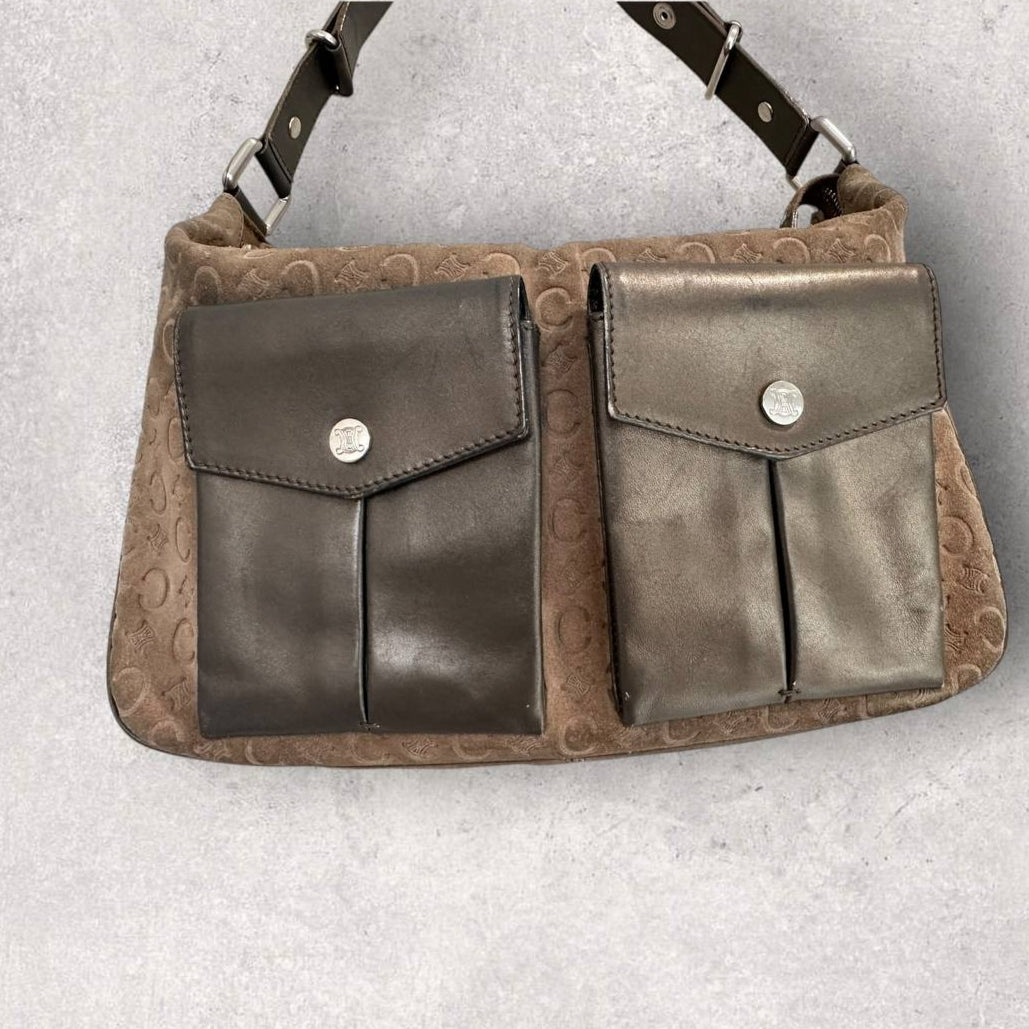 Authentic Vintage Celine Cargo Pocket Suede Shoulder/Crossbody Bag