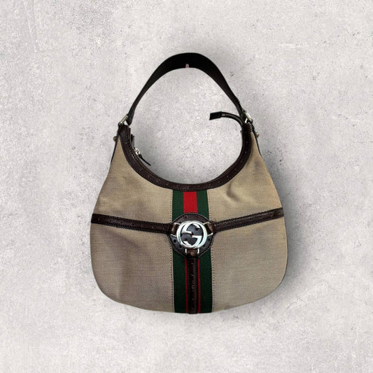 Authentic Vintage Gucci Interlocking GG Sherry Web Reins Hobo Bag