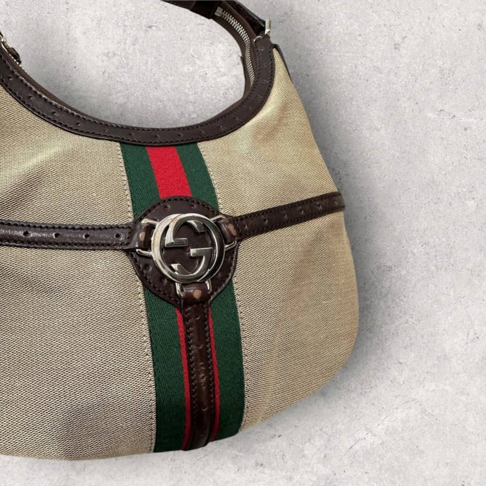 Authentic Vintage Gucci Interlocking GG Sherry Web Reins Hobo Bag