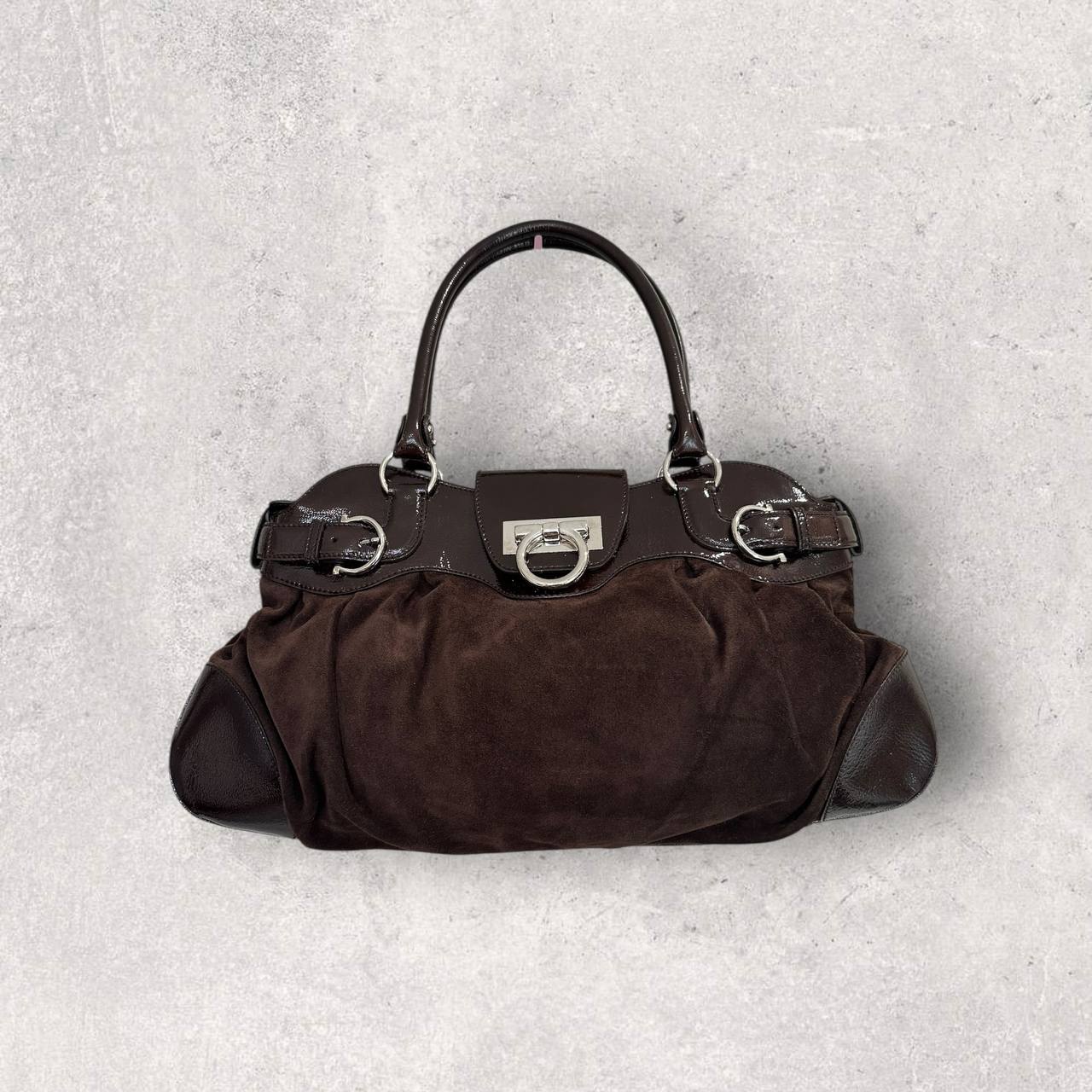 Authentic Vintage Salvatore Ferragamo Gancini Suede Shoulder Bag