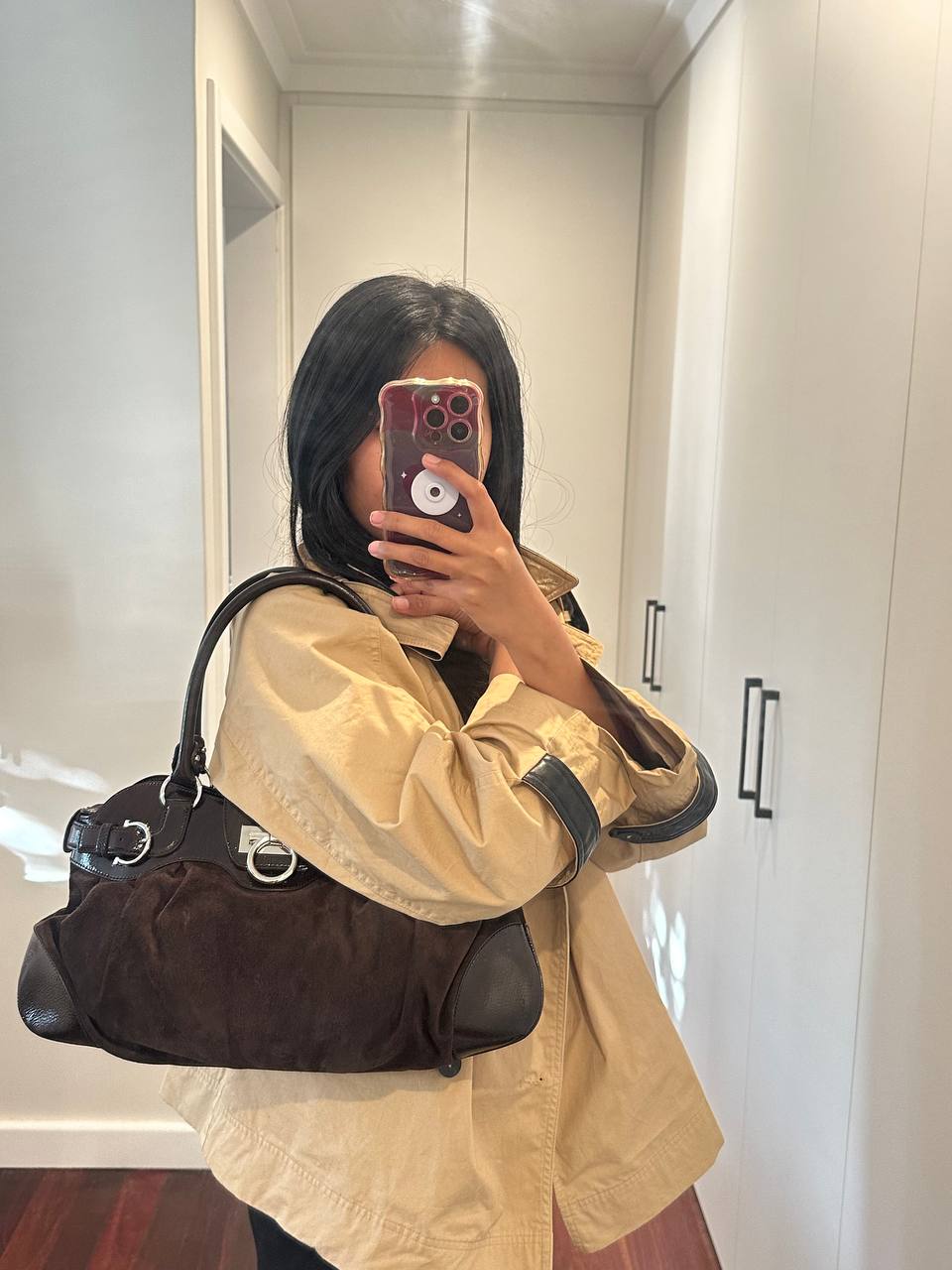 Authentic Vintage Salvatore Ferragamo Gancini Suede Shoulder Bag