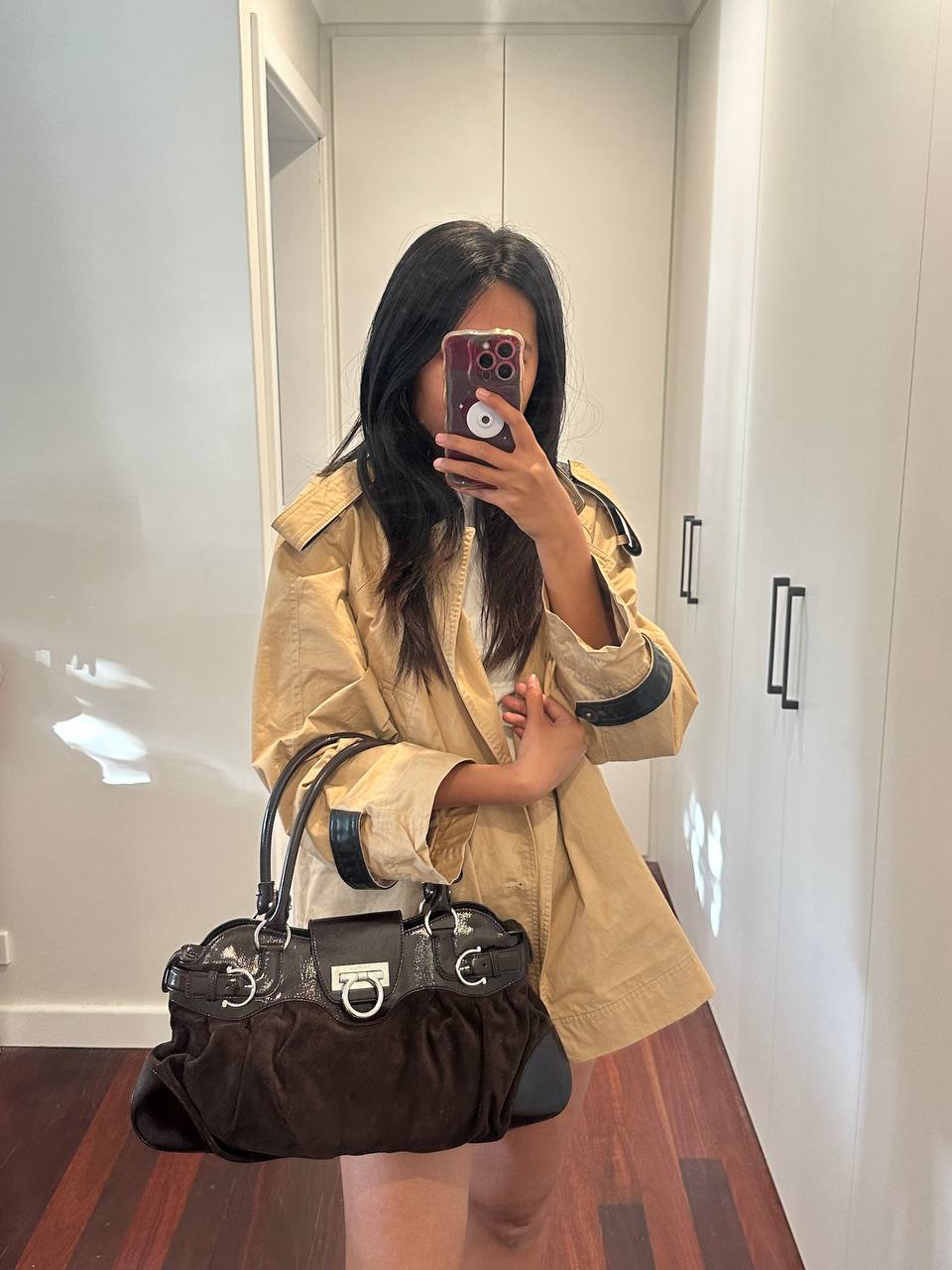 Authentic Vintage Salvatore Ferragamo Gancini Suede Shoulder Bag