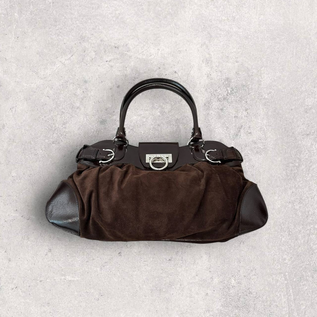 Authentic Vintage Salvatore Ferragamo Gancini Suede Shoulder Bag