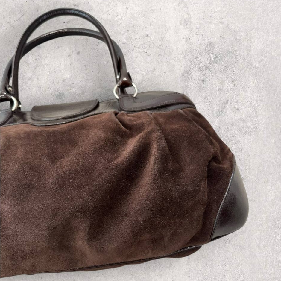 Authentic Vintage Salvatore Ferragamo Gancini Suede Shoulder Bag