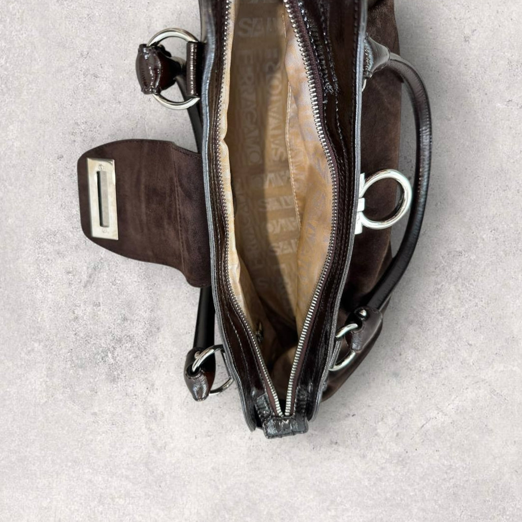 Authentic Vintage Salvatore Ferragamo Gancini Suede Shoulder Bag