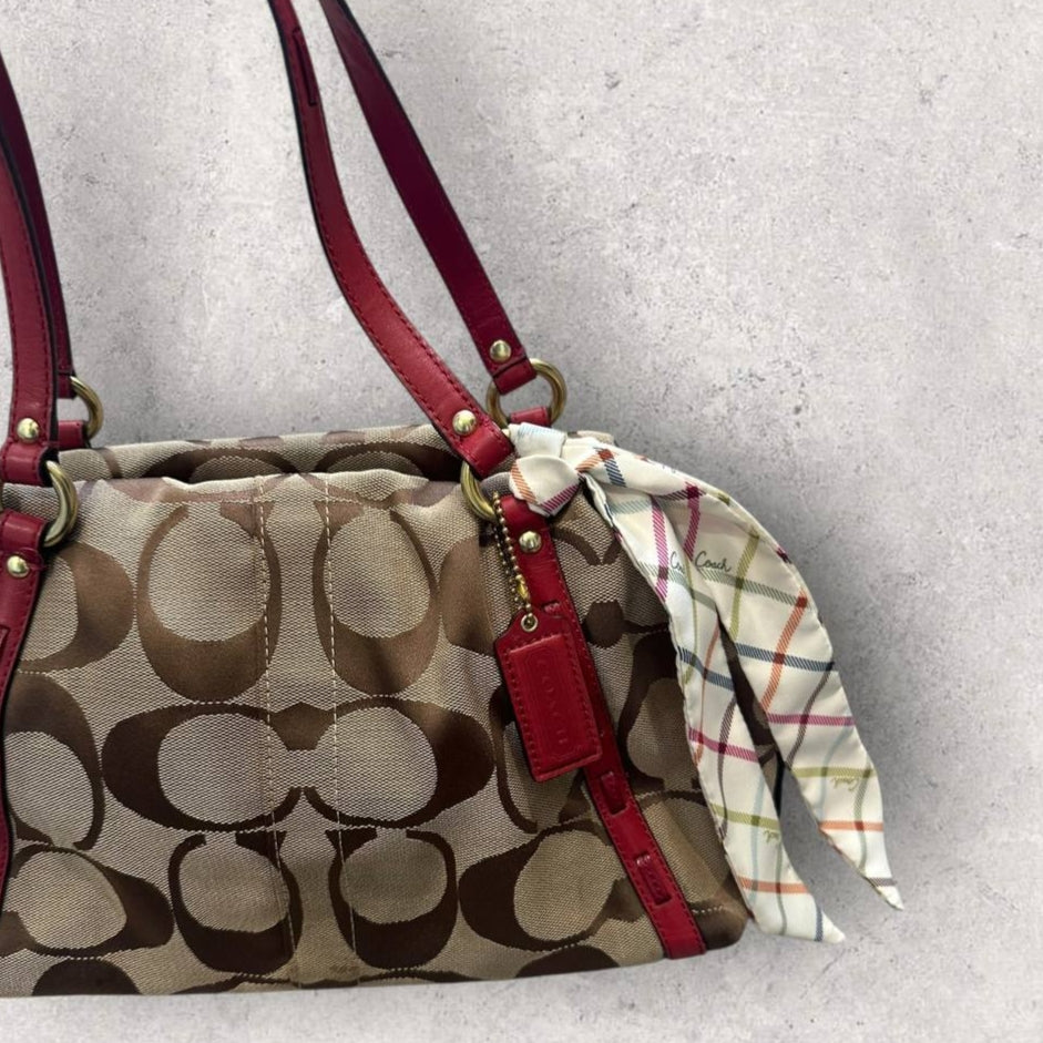 Authentic Vintage Coach Signature Bowling Bag with Scarf