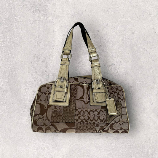 Authentic Vintage Coach Patchwork Mini Boston Shoulder Bag