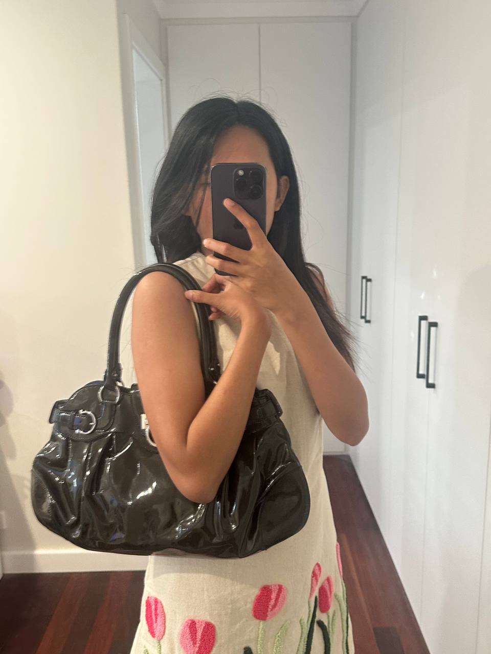 Authentic Vintage Salvatore Ferragamo Marisa Patent Leather Shoulder Bag