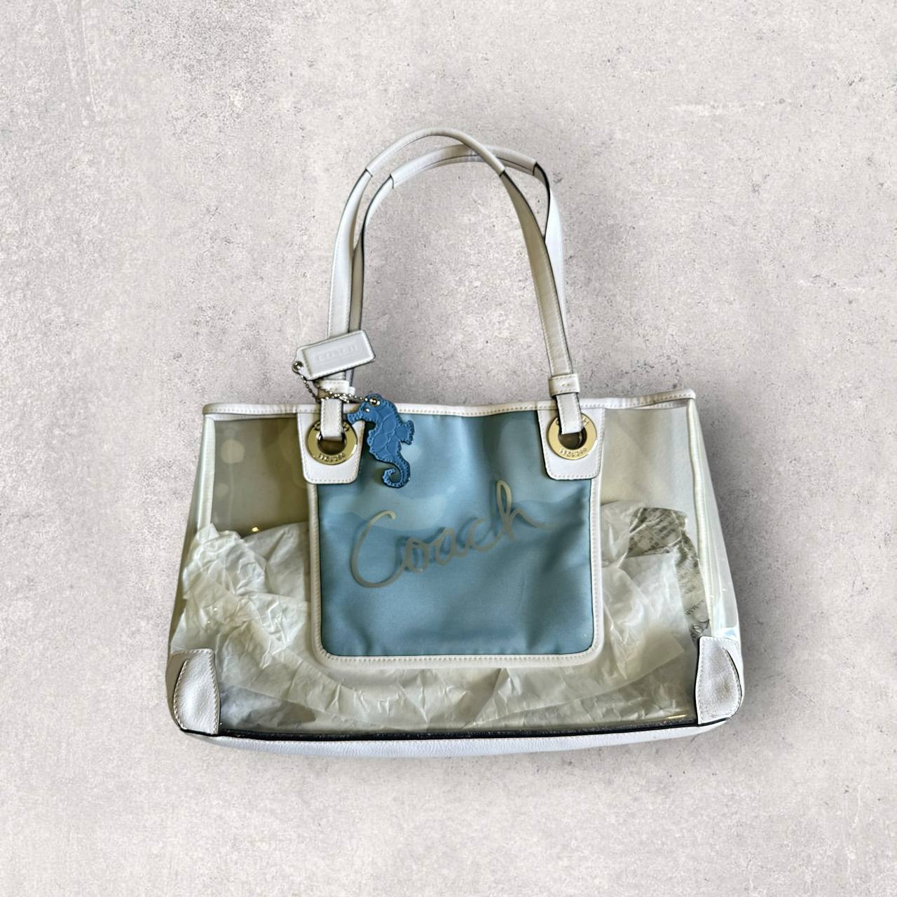 Authentic Vintage Coach Clear Beach Tote with Bag Charm