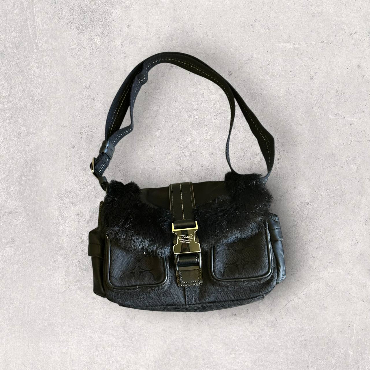 Authentic Vintage Coach Fur Cargo Shoulder Bag Rare