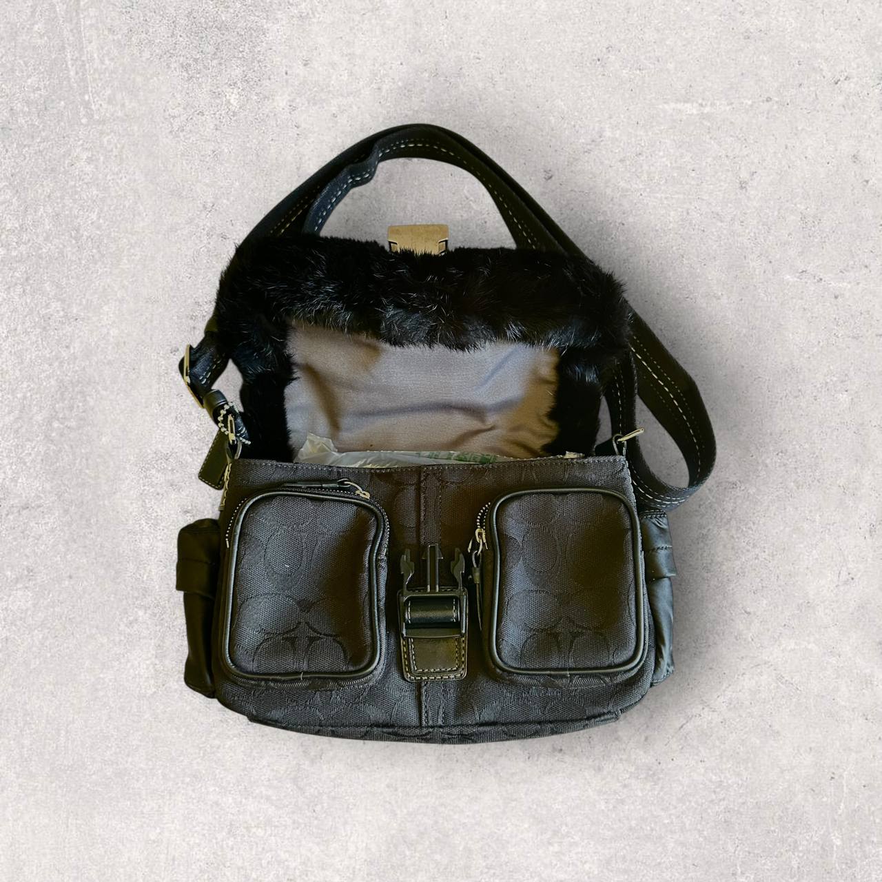 Authentic Vintage Coach Fur Cargo Shoulder Bag Rare