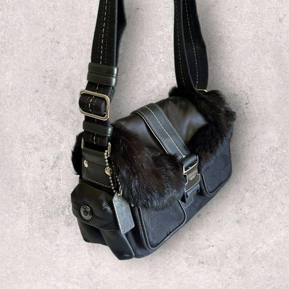 Authentic Vintage Coach Fur Cargo Shoulder Bag Rare
