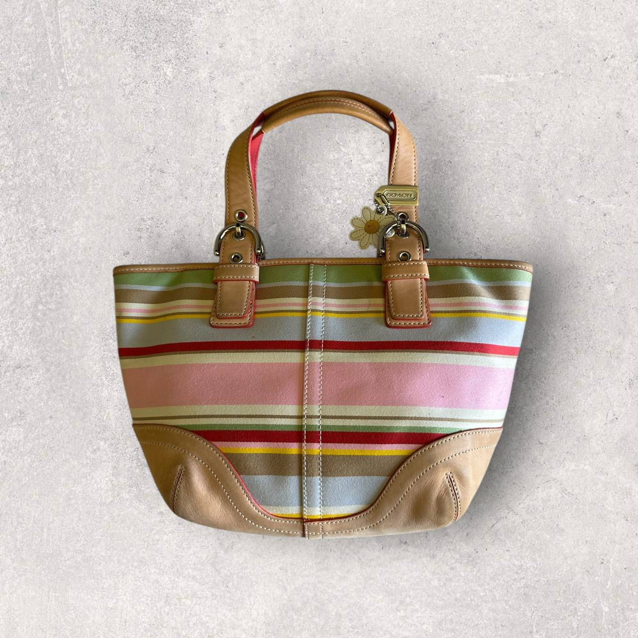 Authentic Vintage Coach Hamptons Daisy Tote Bag With Flower Charm