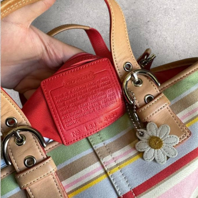 Authentic Vintage Coach Hamptons Daisy Tote Bag With Flower Charm