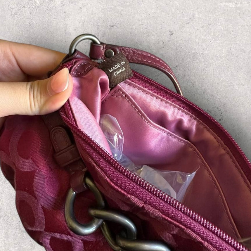 Authentic Vintage Coach Signature Burgundy Shoulder Bag