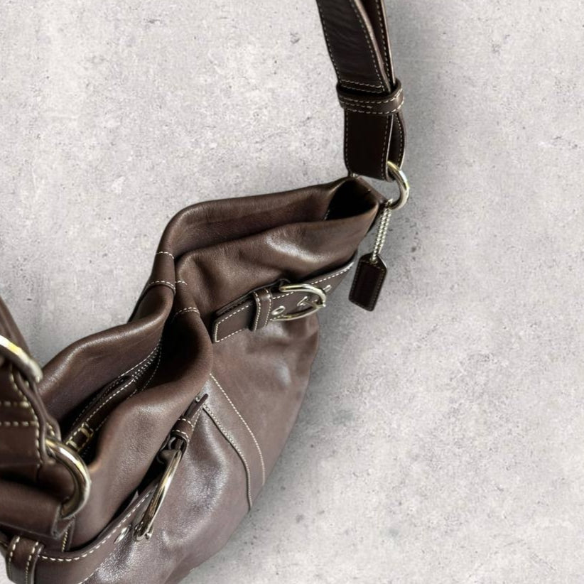 Authentic Vintage Coach Buckle Leather Shoulder Bag
