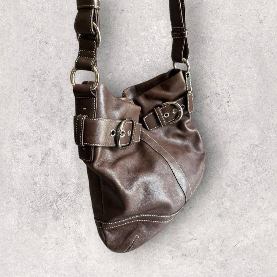Authentic Vintage Coach Buckle Leather Shoulder Bag
