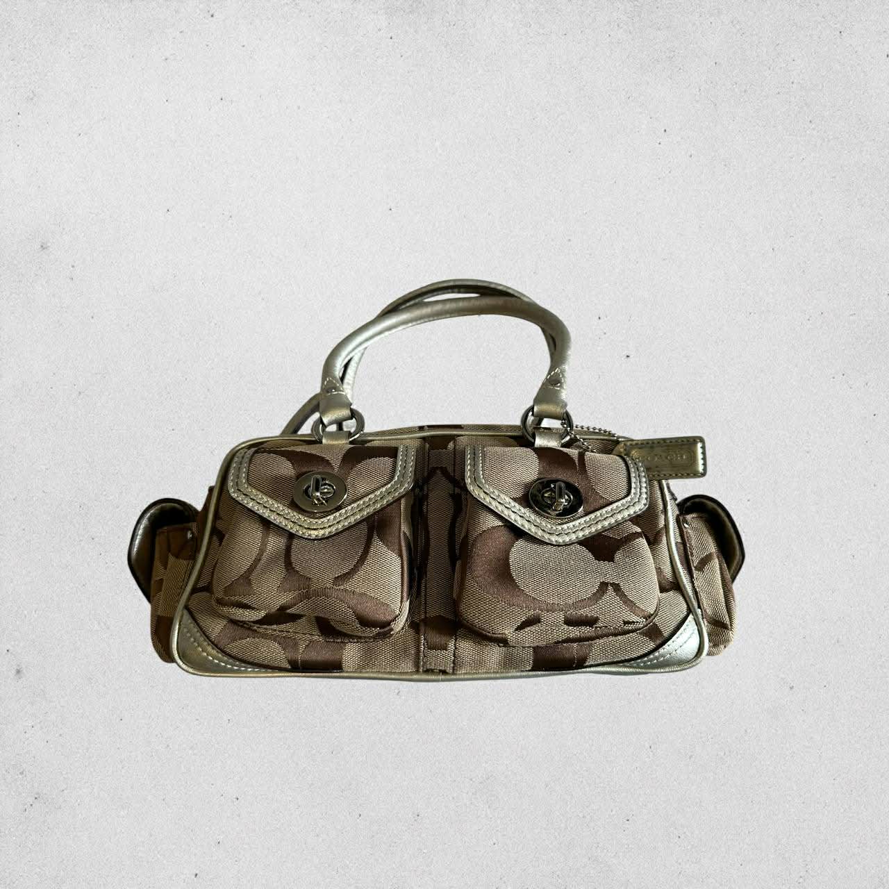 Authentic Vintage Coach Signature Canvas Turnlock Pocket Satchel Bag