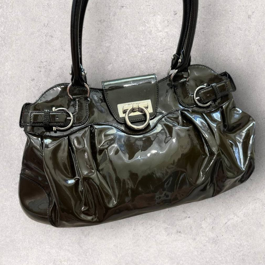 Authentic Vintage Salvatore Ferragamo Marisa Patent Leather Shoulder Bag