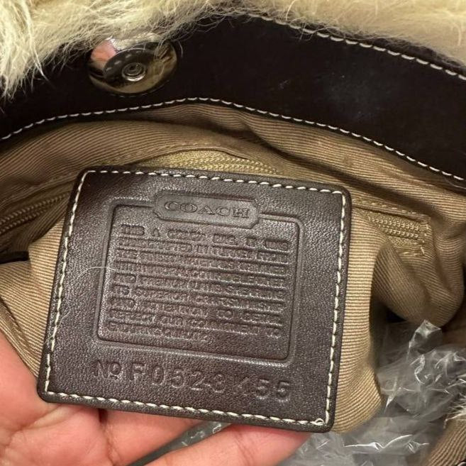 Authentic Vintage Coach Signature Canvas Fur Crossbody Bag